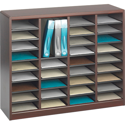 E-Z Stor&reg; Literature Organizer, Stationary, 36 Slots, Wood, 40" W x 3/4" D x 32-1/2" H Fastek