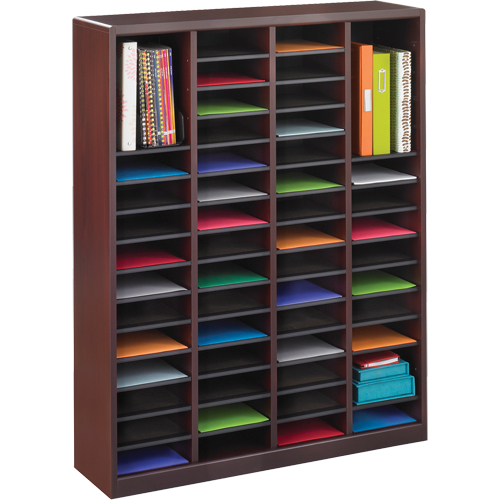 E-Z Stor&reg; Literature Organizer, Stationary, 60 Slots, Wood, 40" W x 3/4" D x 52-1/4" H Fastek