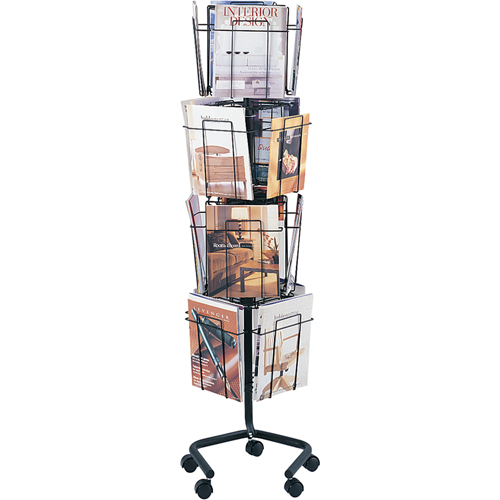 Literature Display Racks - Rotary Floor Displays, Rotating, 16 Slots, Wire Mesh, 15" W x 15" D x 60" H Fastek