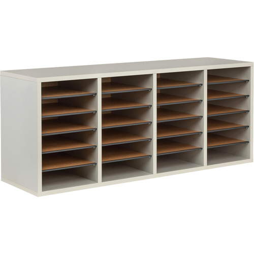 Adjustable Compartment Literature Organizer, Stationary, 24 Slots, Wood, 39-1/4" W x 11-3/4" D x 16-1/4" H Fastek