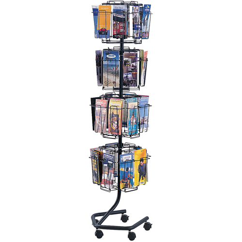 Literature Display Racks - Rotary Floor Displays, Rotating, 32 Slots, Wire Mesh, 15" W x 15" D x 60" H Fastek