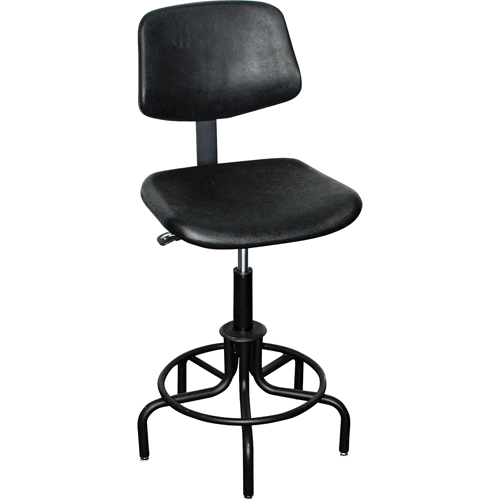 6000 Series Stool with Back, Stationary, Adjustable, 25" - 30", Polyurethane Seat, Black Fastek