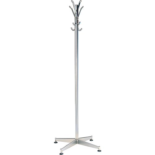Coat Tree, 60" H, Steel, Chrome, 8 Hook(s) Fastek