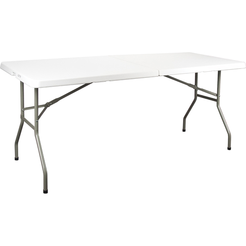 Table se pliant en deux, Rectangulaire, 72" l x 30" la, Poly&eacute;thyl&egrave;ne, Blanc Fastek