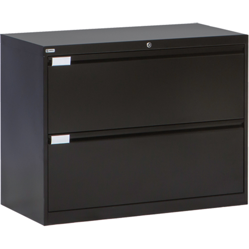 Lateral Filing Cabinet, Steel, 2 Drawers, 36" W x 18" D x 27-7/8" H, Black Fastek