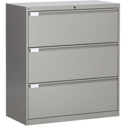 Lateral Filing Cabinet, Steel, 3 Drawers, 36" W x 18" D x 40-1/16" H, Grey Fastek