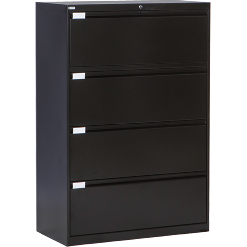 Lateral Filing Cabinet, Steel, 4 Drawers, 36" W x 18" D x 53-3/8" H, Black Fastek