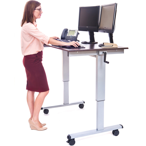 Adjustable Stand-Up Workstations, Stand-Alone Desk, 48-1/2" H x 48" W x 32-1/2" D, Walnut Fastek