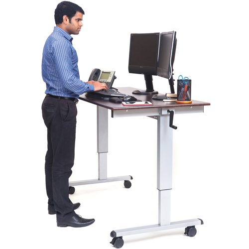 Adjustable Stand-Up Workstations, Stand-Alone Desk, 48-1/2" H x 59" W x 29-1/2" D, Walnut Fastek
