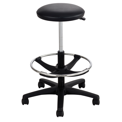 Extended-Height Stool, Drafting, Adjustable, 22" - 32", Vinyl Seat, Black Fastek