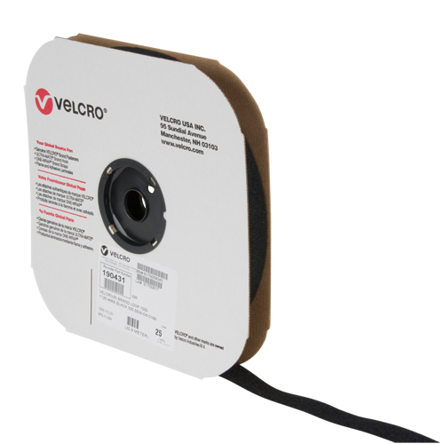 Ruban d'attaches, Boucle, 25 vg x 1", Cousu, Noir Fastek