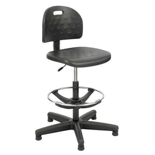 Soft Tough Stool, Stationary, Adjustable, 29" - 49", Polyurethane Seat, Black Fastek
