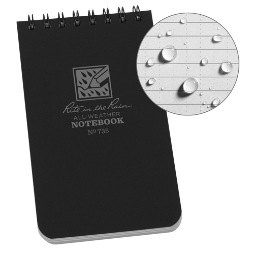 Pocket Top-Spiral Notebook, Soft Cover, Black, 100 Pages, 3" W x 5" L Fastek
