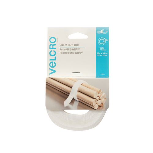 One-Wrap&reg; Fastener Tape, Hook & Loop, 12' x 3/4", Self-Grip, White Fastek