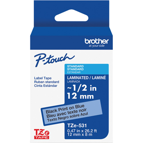 Ruban lamin&eacute; pour P-Touch, 12 mm x 8 m, Noir sur bleu Fastek