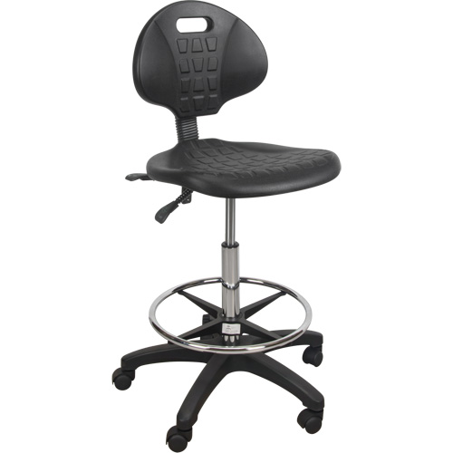Tabouret robuste et ergonomique, Mobile, Ajustable, 39" - 48", Polyur&eacute;thane Si&egrave;ge, Noir Fastek
