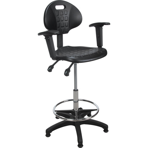 Heavy-Duty Ergonomic Stool with Adjustable Arm Rests, Stationary, Adjustable, 39" - 48", Polyurethane Seat, Black Fastek