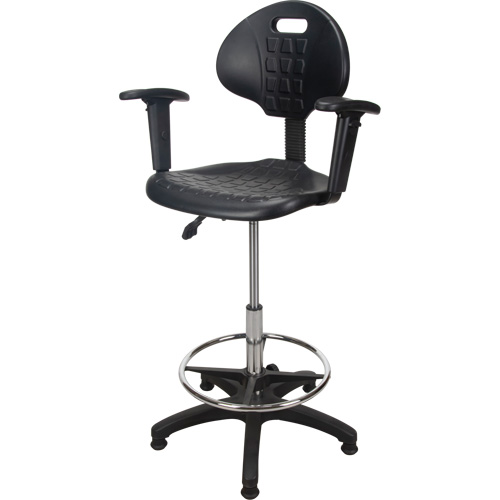 Heavy-Duty Ergonomic Stool with Adjustable Arm Rests, Stationary, Adjustable, 39" - 48", Polyurethane Seat, Black Fastek