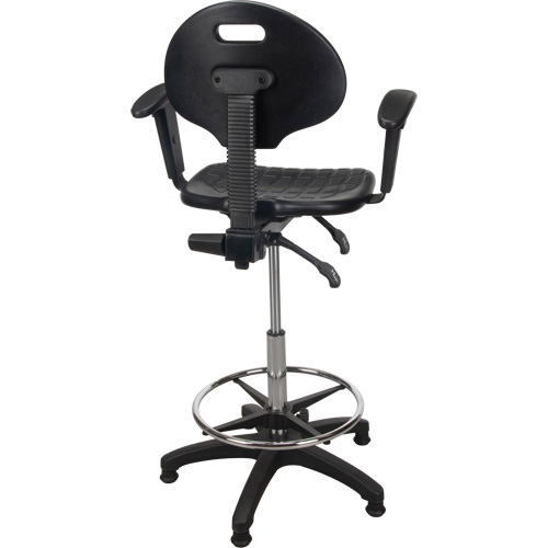 Heavy-Duty Ergonomic Stool with Adjustable Arm Rests, Stationary, Adjustable, 39" - 48", Polyurethane Seat, Black Fastek
