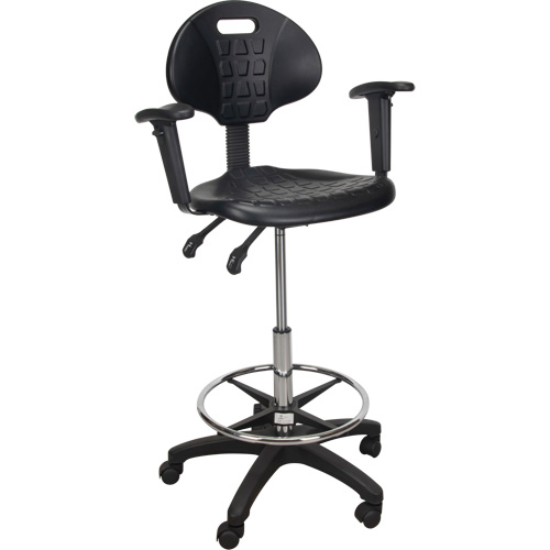 Heavy-Duty Ergonomic Stool with Adjustable Arm Rests & Nylon Stem Casters, Mobile, Adjustable, 39" - 48", Polyurethane Seat, Black Fastek