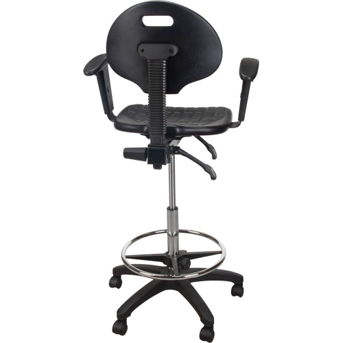 Heavy-Duty Ergonomic Stool with Adjustable Arm Rests & Nylon Stem Casters, Mobile, Adjustable, 39" - 48", Polyurethane Seat, Black Fastek