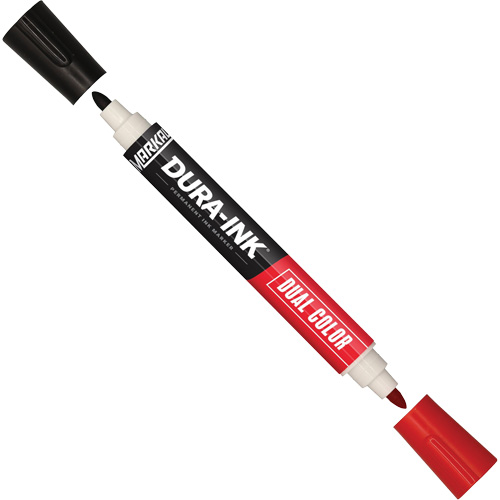 Marqueur &agrave; encre permanente et double couleur Markal Dura-Ink, Noir/Rouge, Pointe Ronde Fastek