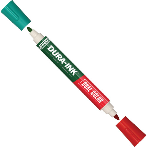 Markal&reg; Dura-Ink&reg; Dual Colour Permanent Ink Marker, Green/Red, Bullet Tip Fastek