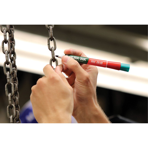 Markal&reg; Dura-Ink&reg; Dual Colour Permanent Ink Marker, Green/Red, Bullet Tip Fastek