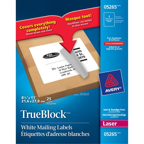 &eacute;tiquettes d'exp&eacute;dition au laser TrueBlock, 11" la x 8,5" la x Blanc Fastek