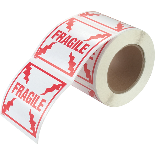 "Fragile" Special Handling Labels, 4" L x 4" W, Red on White Fastek