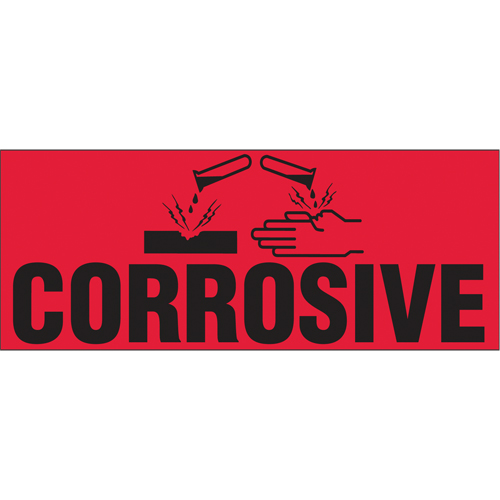 "Corrosive" Special Handling Labels, 5" L x 2" W, Black on Red Fastek