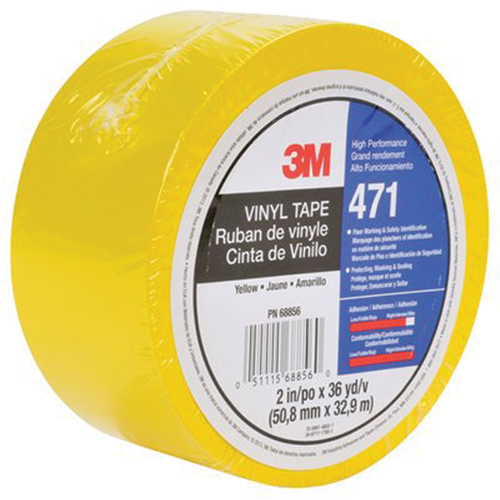 471 Vinyl Tape, 50.8 mm (2") W x 32.9 m (108') L, 5.3 mils, Yellow Fastek