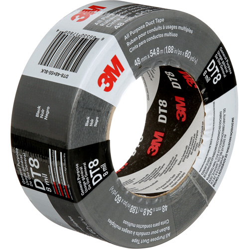 DT8 All-Purpose Duct Tape, 8 mils, Black, 48 mm (2") x 55 m (180') Fastek