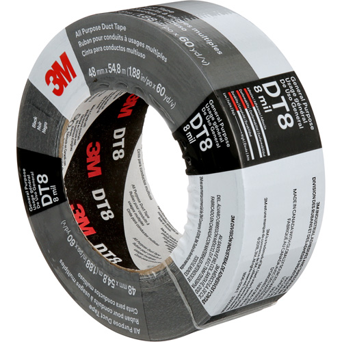 DT8 All-Purpose Duct Tape, 8 mils, Black, 48 mm (2") x 55 m (180') Fastek