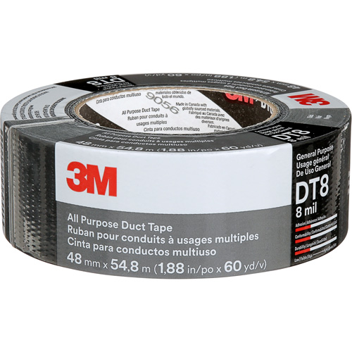 DT8 All-Purpose Duct Tape, 8 mils, Black, 48 mm (2") x 55 m (180') Fastek