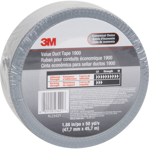 1900 Value Duct Tape, 5.8 mils, Silver, 48 mm (2") x 5.7 m (18.7') Fastek