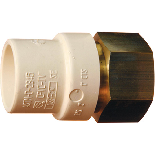Threaded Pipe Adapter, Hub x FPT, 1-1/4" Dia., Brass/CPVC Fastek