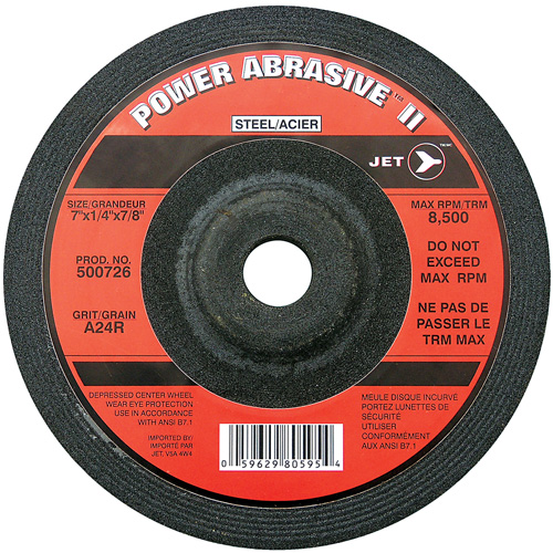 Meule POWER ABRASIVE A24R, 7" x 1/4", Arbre 7/8", Type T27 Fastek