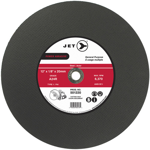 POWER ABRASIVE&reg; Cut-Off Wheel, 12" x 1/8", 20 mm Arbor, Type 1, 6370 RPM Fastek