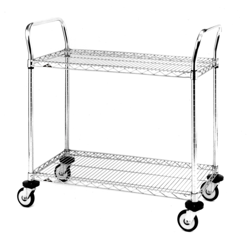 Chariot utilitaire &agrave; usage standard avec tablettes en treillis m&eacute;tallique, Chrom&eacute;, 24" x 39" x 24", Capacit&eacute; 375 lb Fastek