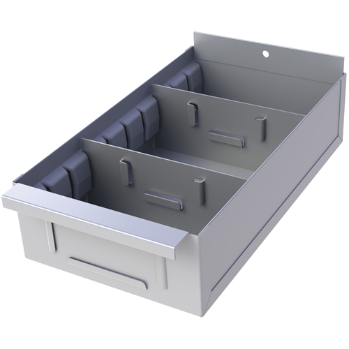 Interlok Boltless Shelving Shelf Box, Steel, 5-5/8" W x 18" D x 2-3/4" H, Light Grey Fastek