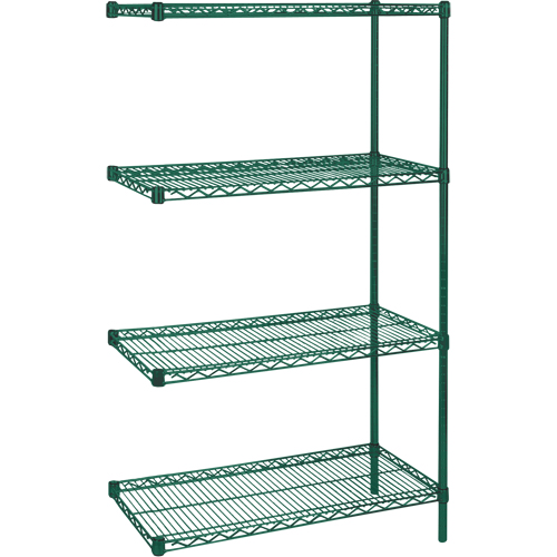 &eacute;tag&egrave;res robustes en treillis m&eacute;tallique au fini &eacute;poxy vert, Ensemble de Ajout, 4 Tablettes, 36" la x 63" h x 18" p Fastek
