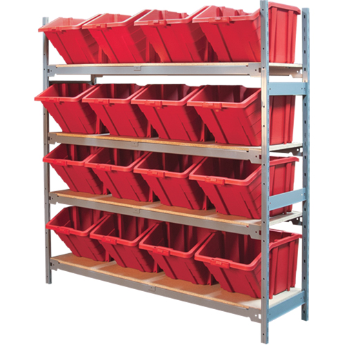 Wide Span Shelving with Jumbo Plastic Bins, Steel, Boltless, 800 lbs. Capacity, 66" W x 72" H x 18" D Fastek