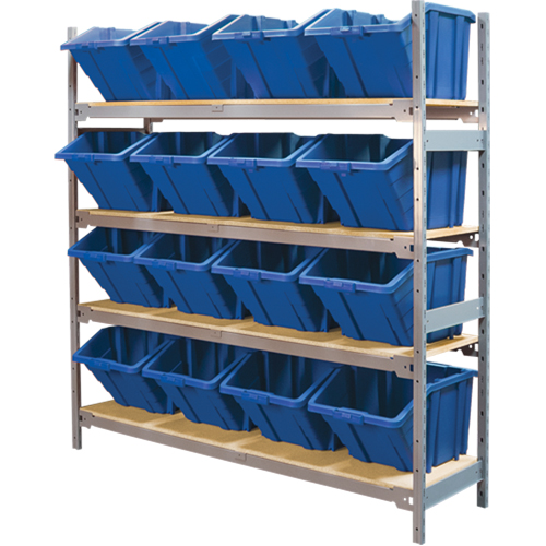 Wide Span Shelving with Jumbo Plastic Bins, Steel, Boltless, 800 lbs. Capacity, 66" W x 72" H x 18" D Fastek