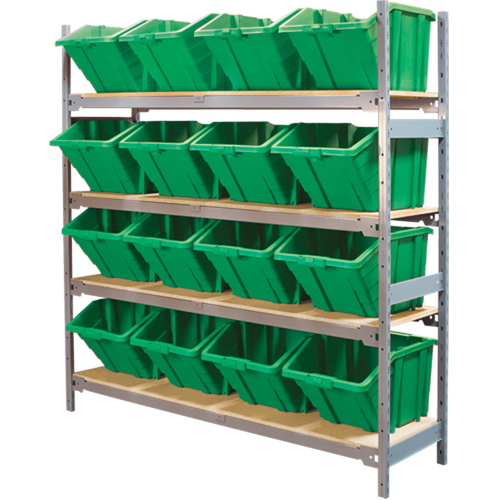Wide Span Shelving with Jumbo Plastic Bins, Steel, Boltless, 800 lbs. Capacity, 66" W x 72" H x 18" D Fastek