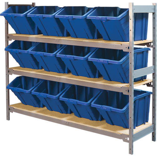 Wide Span Shelving with Jumbo Plastic Bins, Steel, Boltless, 800 lbs. Capacity, 66" W x 60" H x 18" D Fastek