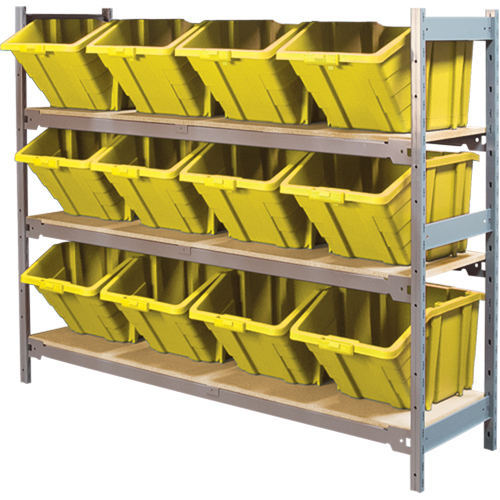Wide Span Shelving with Jumbo Plastic Bins, Steel, Boltless, 800 lbs. Capacity, 66" W x 60" H x 18" D Fastek