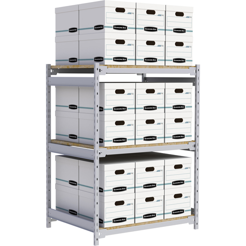 Wide Span Record Storage Shelving, Steel, 3 Shelves, 42" W x 32" D x 60" H Fastek