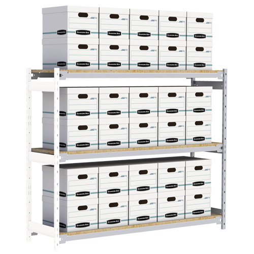 Wide Span Record Storage Shelving, Steel, 3 Shelves, 72" W x 18" D x 60" H, Add-On Kit Fastek