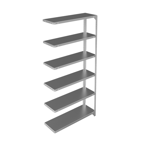 Shelving Unit, Galvanized Steel, Slotted Angle, 400 lbs. Capacity, 36" W x 72" H x 12" D Fastek